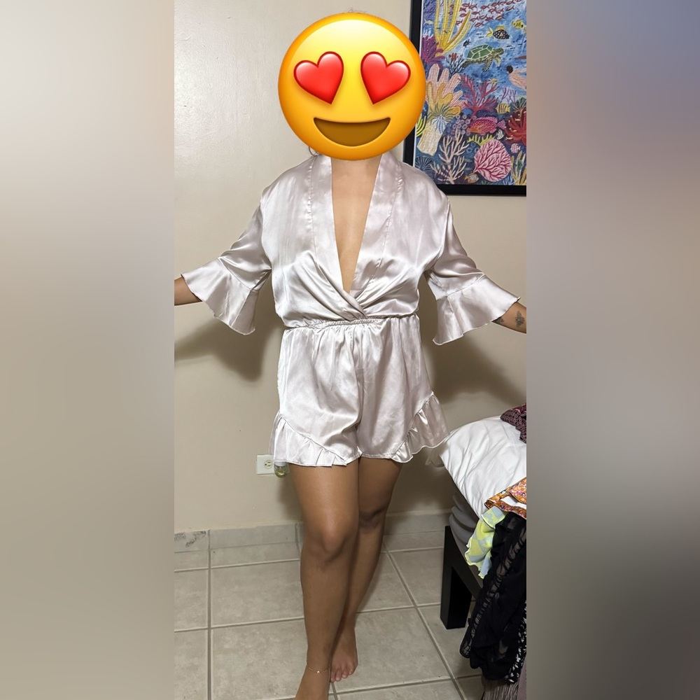 Elegant Cream-Silver Satin Women's Romper